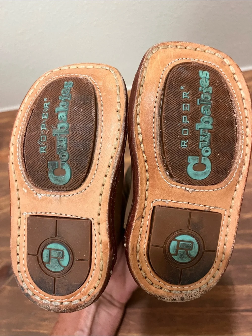 Roper Cowbabies Infant Tan Nubuck/Cactus Print Boots Sz 3
